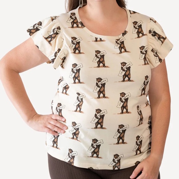 Organic Cotton California Bear short flutter sleeves NWT Women XS (fits like M) - Picture 1 of 3